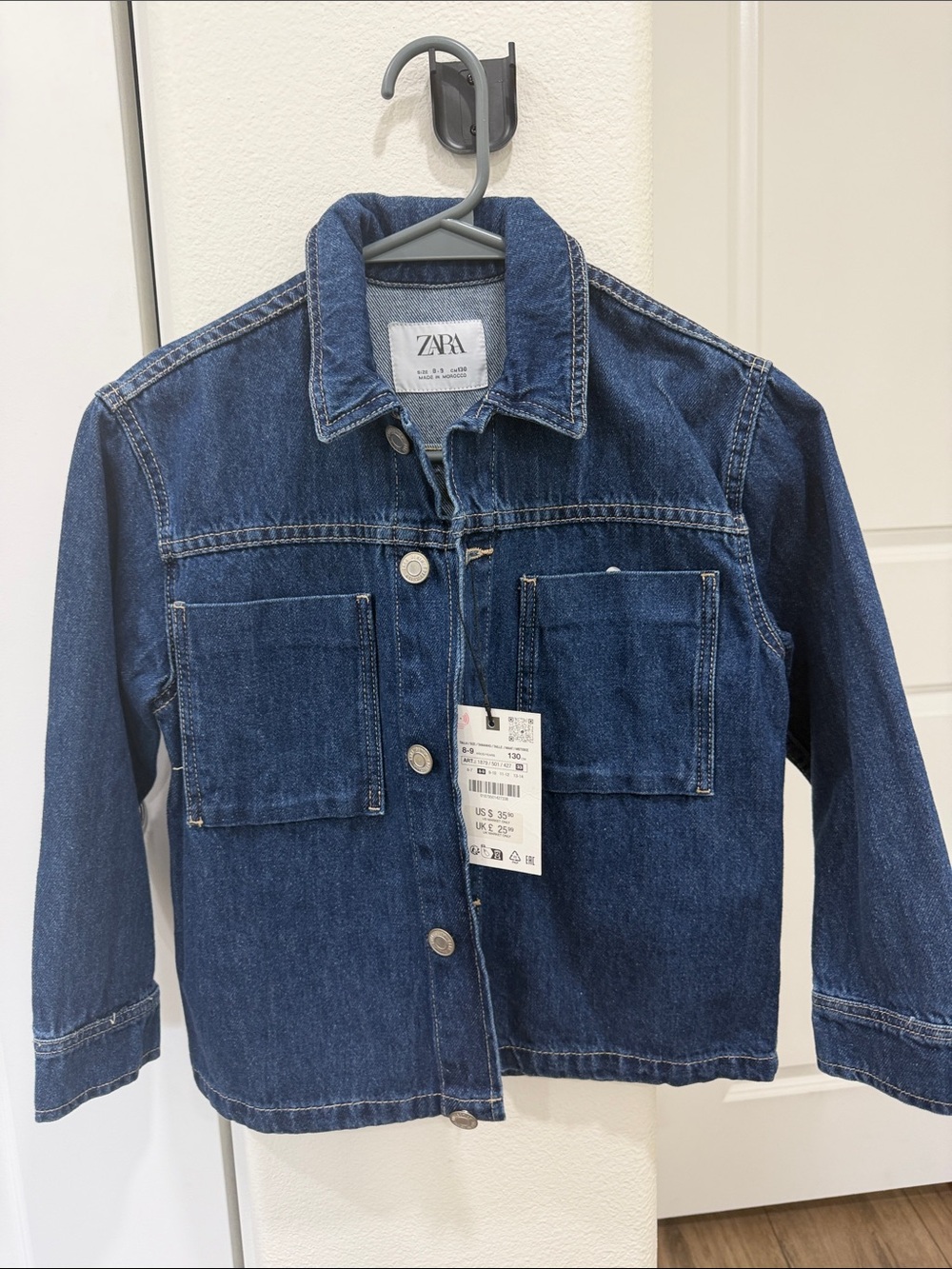 NWT Zara Kids Blue Denim Jacket with Patch Pockets